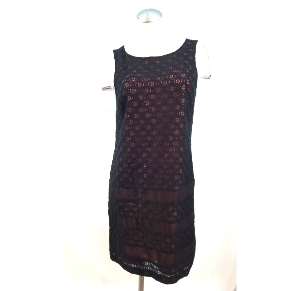 Nicole By Nicole Miller Size 6 Black Lace Overlay Dress Pink Lining